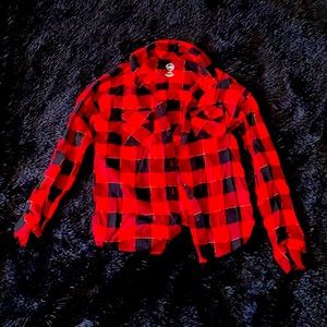 I am selling a red and black button up shirt